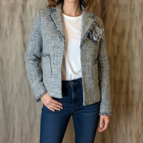 BCBG Max Azria Steel Blue Tweed Jacket - Picture 1 of 9